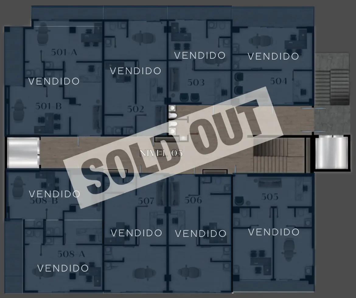 Plano del nivel 05: todos los consultorios vendidos, sold out