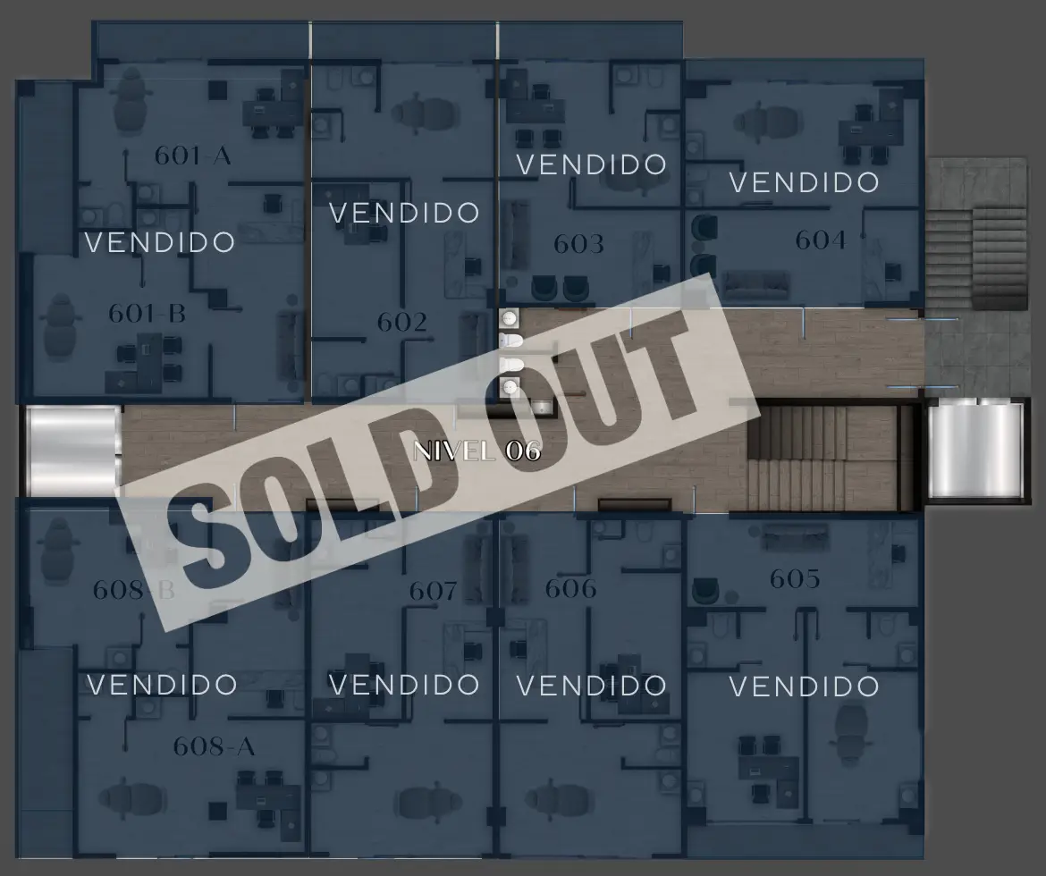 Plano del nivel 06: todos los consultorios vendidos, sold out
