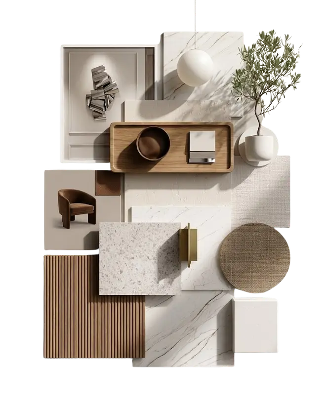 Moodboard de materiales del estilo Serene